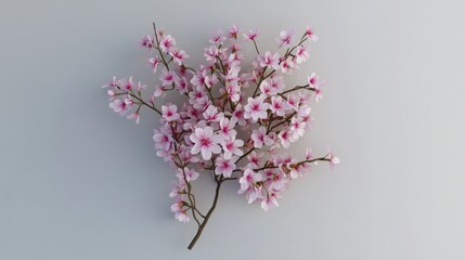 Pink Cherry Blossom Branch on Light Background