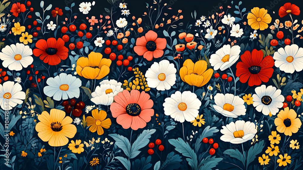 Poster minimalist floral vector template with clean lines and elegant design elements