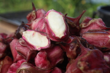 Water Chestnut Trapa natans fruit on shop