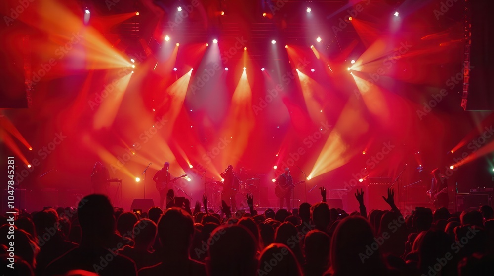 Leinwandbilder musicians take the stage under a dazzling display of lights as the crowd cheers enthusiastically, cr