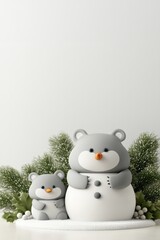 Adorable bear figurines with a winter theme on a neutral background.
