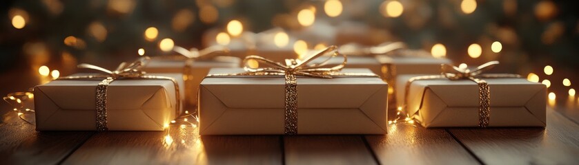 Warmth and Cheer Wrapped Gifts with Fairy Lights for a Magical Holiday Season Create a Festive Atmosphere with Twinkling Lights and Beautifully Wrapped Presents, Perfect for Christmas, Winter, and