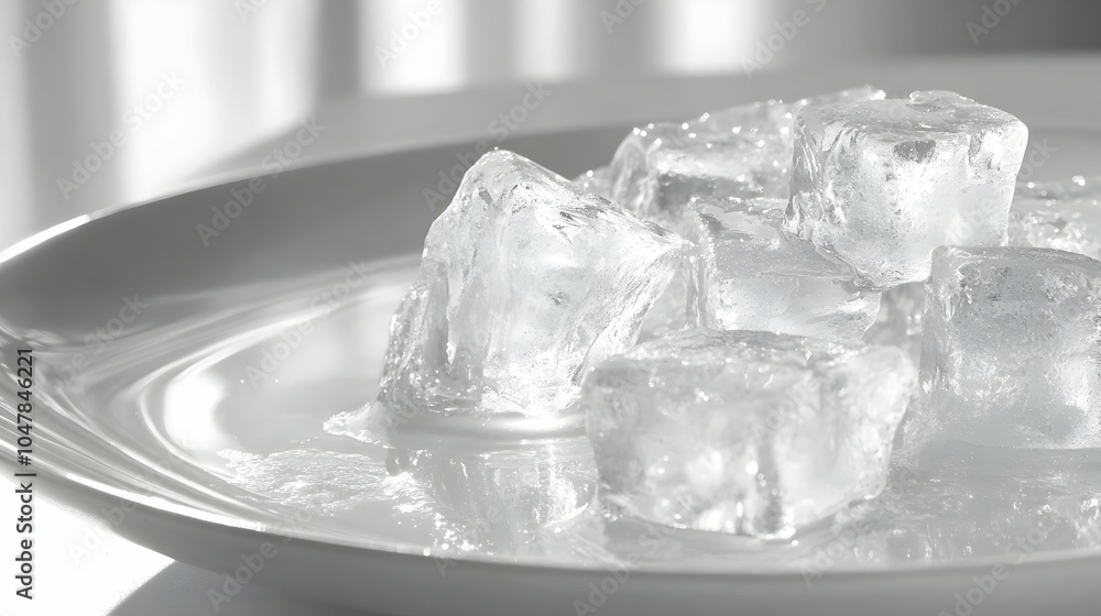 Aufkleber close-up of crystal clear ice cubes with sharp edges on a reflective surface