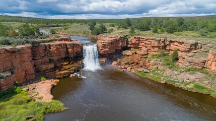 Majestic Waterfall in a Serene Landscape