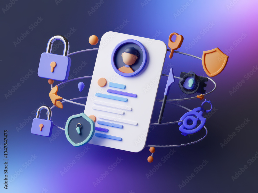 Aufkleber a colorful illustration depicting a digital identity with security elements like locks and shields, 