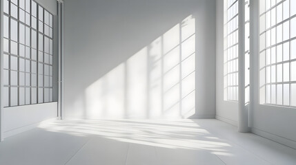 Obraz premium White empty studio room interior design white walls and corner tiled white empty floor background luxury empty interior for product desplay : Generative AI