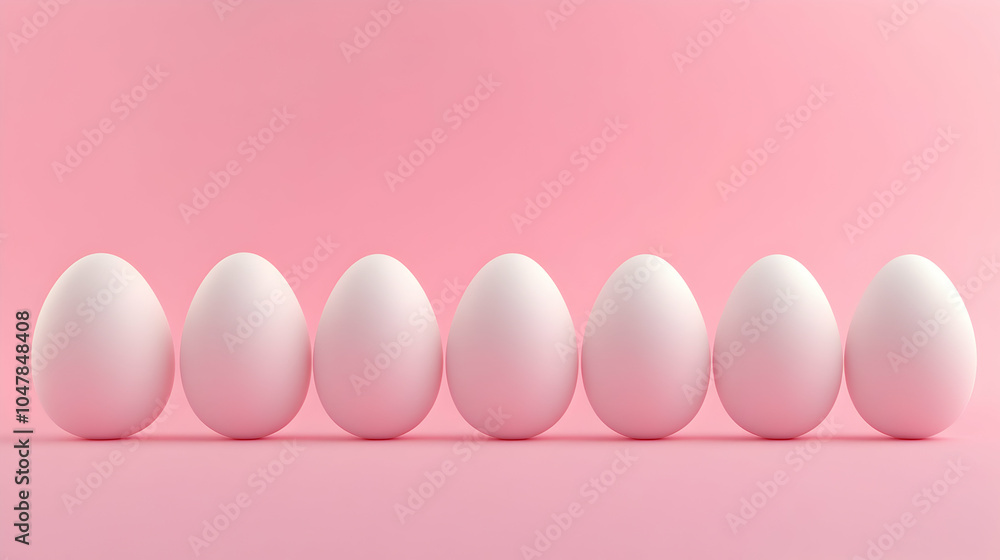 Poster a row of evenly spaced eggs on a smooth soft pink background