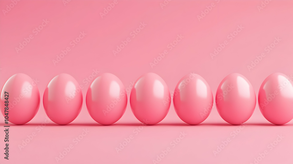 Poster a row of evenly spaced eggs on a smooth soft pink background