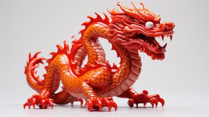 Obraz premium Stunning Red Chinese Dragon Figurine with Detailed Features on White Background for Home Decor. Chinese New Year