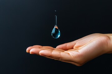 A single teardrop falling into an open hand, illustrating the simplicity of emotional care in a minimalist design