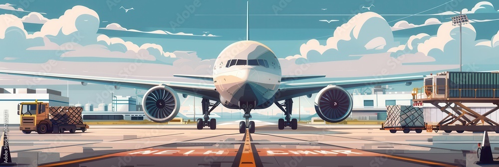 Aufkleber A large cargo airplane stands on the runway as loading and unloading equipment prepares to service its cargo at the airport. Generative AI