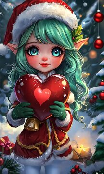Cute Kawaii Anime Girl with Heart: Christmas and Valentine's Video