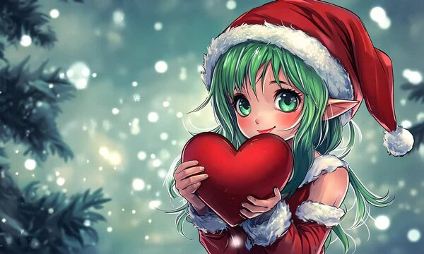 Cute Kawaii Anime Girl with Heart: Christmas and Valentine's Video