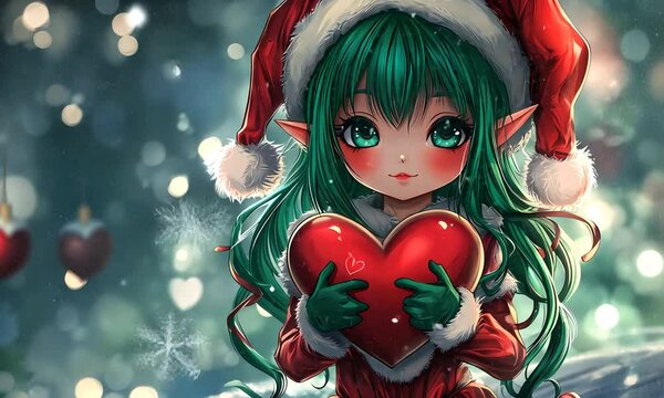 Cute Kawaii Anime Girl with Heart: Christmas and Valentine's Video