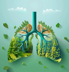 healthy green lungs made of fresh lush forest symbolizing clean air and wellness concept illustration