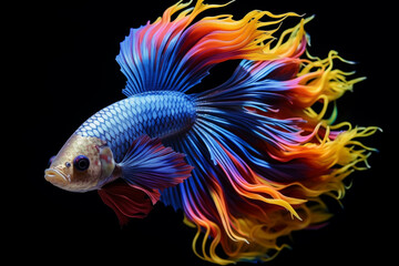 Fototapeta premium Vibrant Betta Fish With Flowing Multicolored Fins