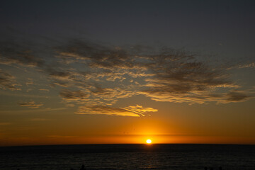 Obraz premium Horizon Sea Sky Background, Sunset sky clouds over sea in the evening with Orange, Yellow sunlight Golden hour in Summer landscape