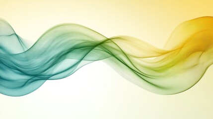 Abstract wave of blue, green and yellow smoke on a white background.