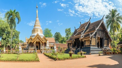 Naklejka premium Stunning Panoramic View of Thai Temple Landscape