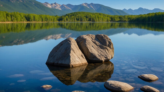 lake with mountain background