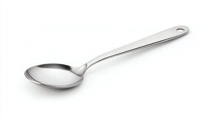 A sleek, modern stainless steel spoon isolated against a white background, perfect for culinary and kitchen-related imagery.