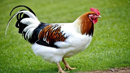 Fototapeta premium Beautiful Swedish Flower Hen with a unique pattern of colorful feathers, adding an eye-catching element to any flock. Known for its hardiness and friendly nature.