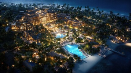 Fototapeta premium Vibrant Night View of a Beachfront Resort