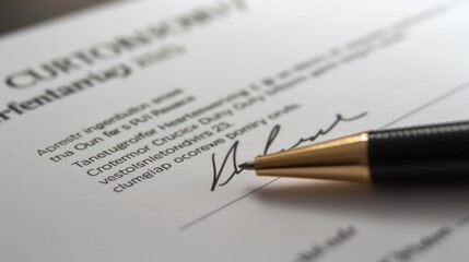 Close-up of a Pen on a Signature Line of a Document