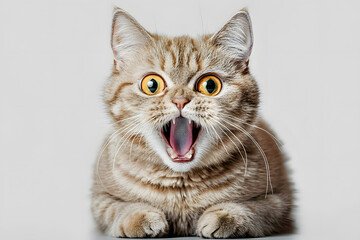 Obraz premium Angry and surprised cat isolated on transparent png background with a funny and excited expression.