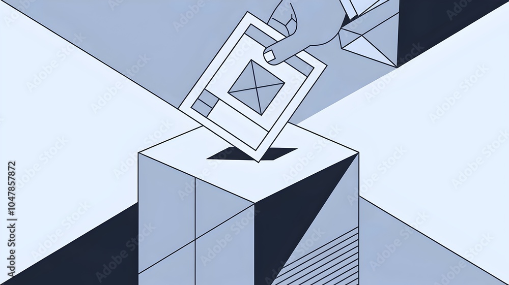 Poster geometric ballot slip in box with simple flat shapes