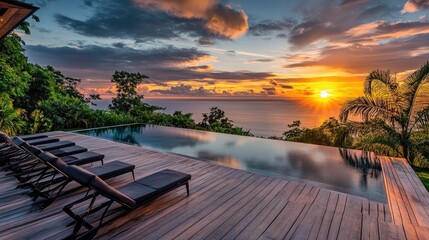 Idyllic Sunset View Over a Lavish Pool