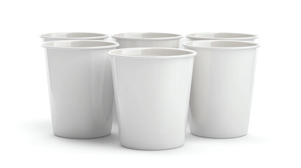 Set of six white paper cups, perfect for serving hot or cold beverages in various settings. Convenient and versatile, ideal for parties or events.
