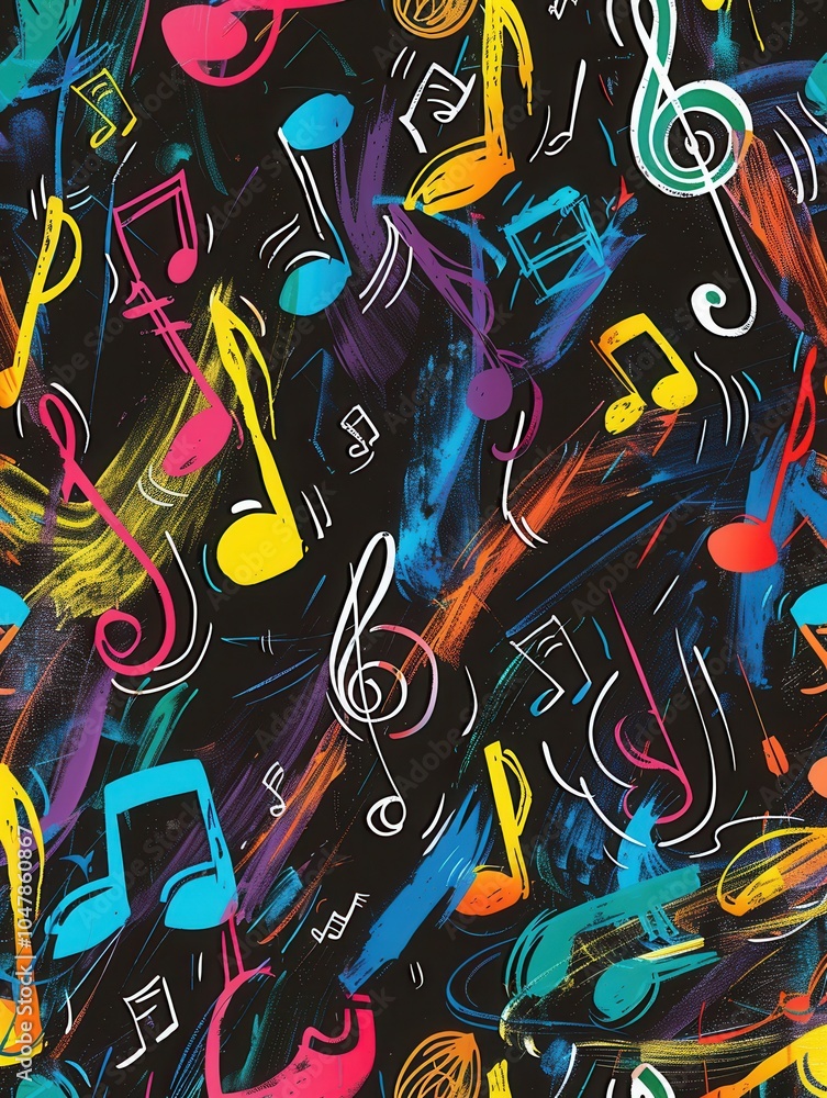 Leinwandbilder colorful brushstrokes and musical notes blend together on a chalkboard, creating a lively backdrop f