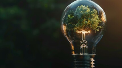 Green Energy Concept: Tree Growing Inside a Light Bulb