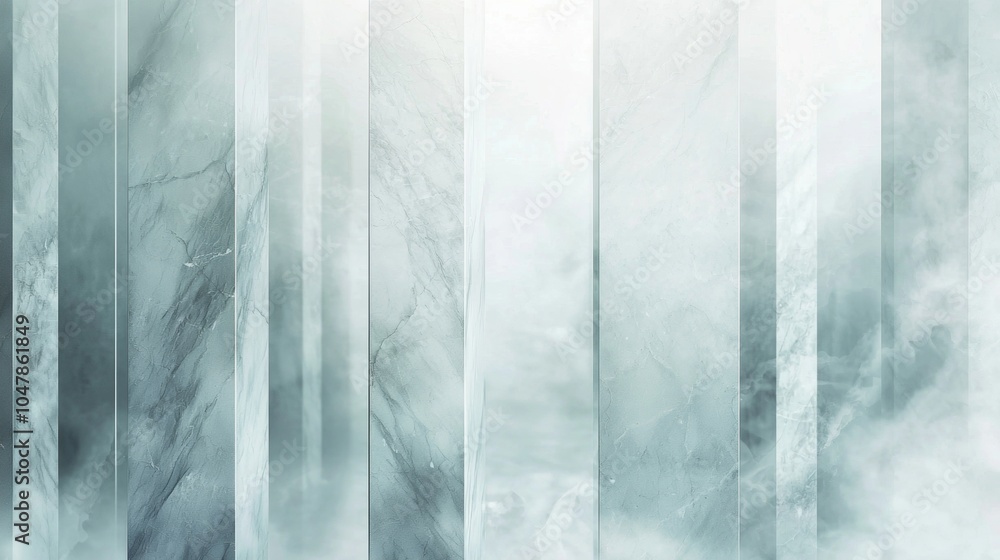Poster sunbeams illuminate a mysterious and foggy space with vertical marble pillars, creating a captivatin
