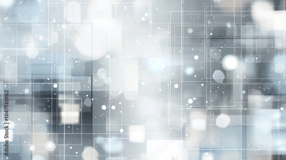 Poster white glowing squares and bokeh lights are creating a futuristic technological abstract background w