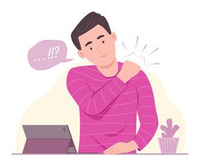 Young Man Suffering from Shoulder Pain for Physical Symptom and Healthcare Concept Illustration