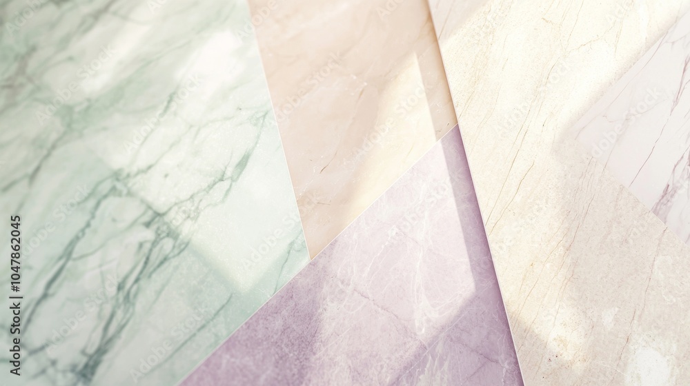 Poster sunlight filtering through a window creates a beautiful geometric pattern on colorful marble tiles, 