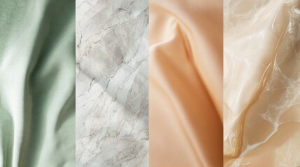 Mood board showing four different textures including marble and fabrics in pastel colors, creating a sophisticated and elegant background