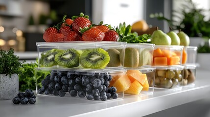 Kitchen container: organized solution filled with healthy food, clean eating and meal prep, importance of nutrition and a balanced lifestyle within a functional, modern culinary space.