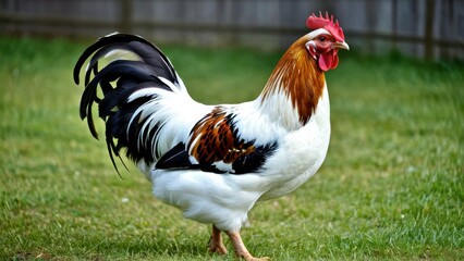 Fototapeta premium Beautiful Swedish Flower Hen with a unique pattern of colorful feathers, adding an eye-catching element to any flock. Known for its hardiness and friendly nature.