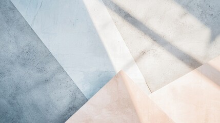 Fototapeta premium Geometric concrete background with sunlight shadows, perfect for modern, minimalistic projects. Gray, white, beige tones blend for sleek, versatile design. Ideal for ads, marketing, social media