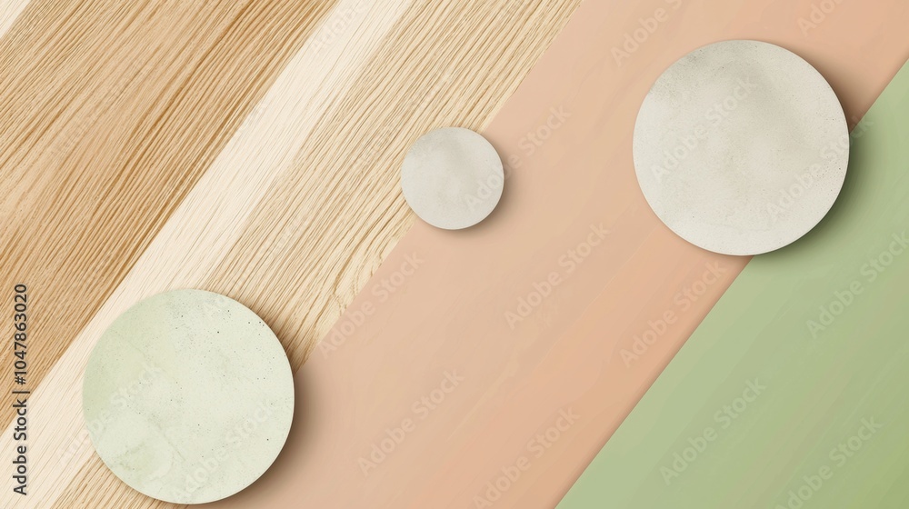 Aufkleber three circular shapes resembling stones are arranged on a surface composed of diagonal sections of w