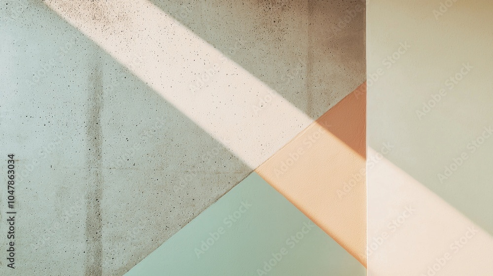 Poster sunlight streams through a window, casting geometric shadows across textured and painted walls in a 