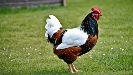 Fototapeta premium Beautiful Swedish Flower Hen with a unique pattern of colorful feathers, adding an eye-catching element to any flock. Known for its hardiness and friendly nature.