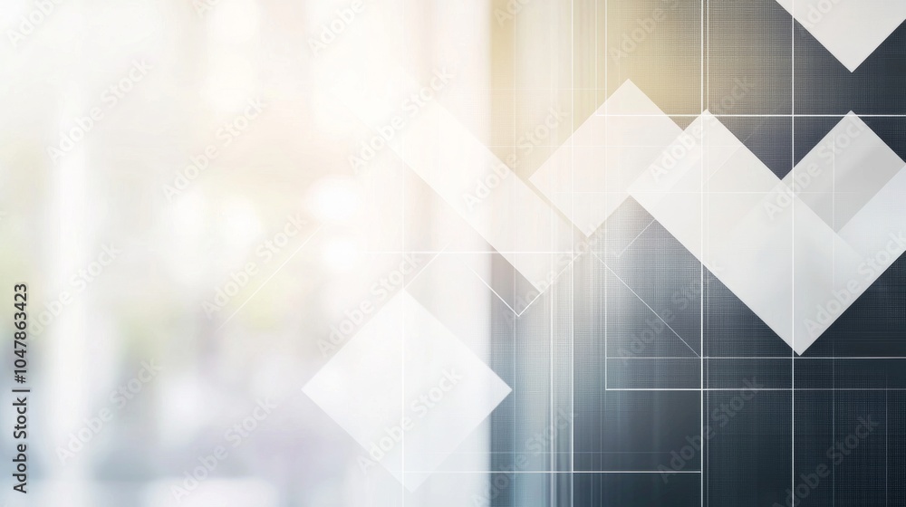 Poster white geometric shapes are creating a modern and abstract design over a blurred background, ideal fo