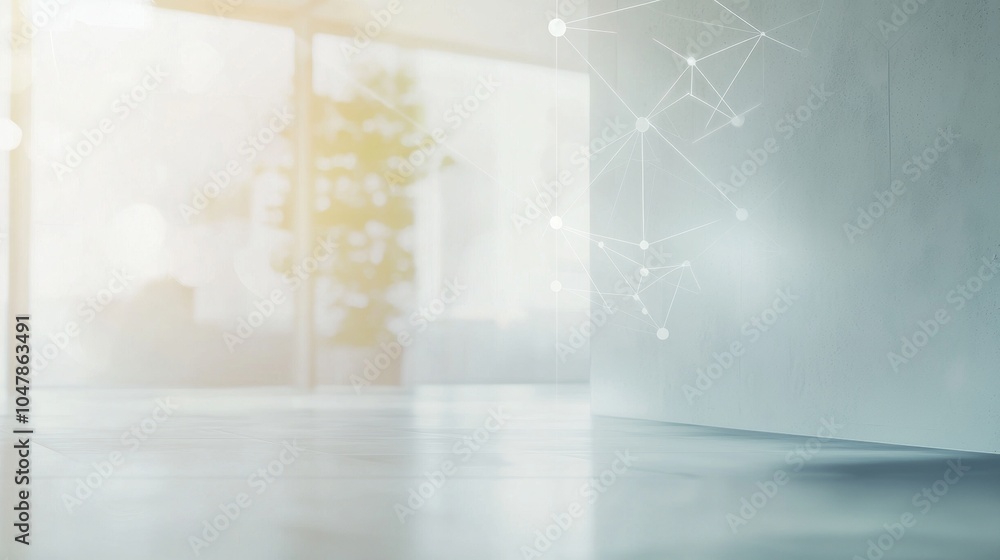 Poster modern office interior with network connecting points representing global business and communication