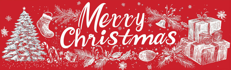 Blogger banner for Christmas, with the text "Merry Christmas," in a paper-cut style with a red background