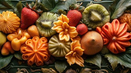 Vibrant Assortment of Artistic Fruit Carvings