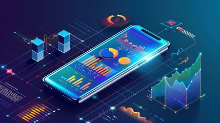 Smartphone Analytics Hub: Isometric View of Business Graphs and Software Development Processes